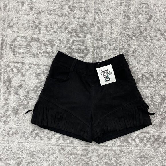 NEW Crazy Train Caboose Shorts Kids Western Print Black Fringe Shorts Size 12 - Picture 1 of 7